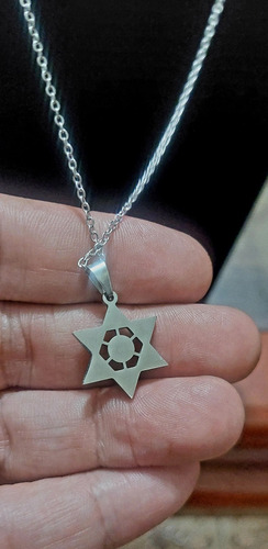Colar Aço Inox Prateado Olho Grego Estrela De Davi Cravejado