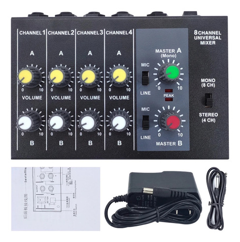 Mix-428 Mini Mezclador De Audio Portátil 8 En 2 Salidas