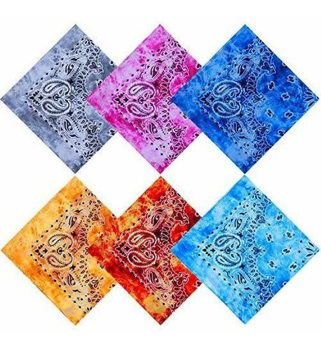 Uratot 6 Pack Tie Dye Bandana Algodon Paisley Bandanas Diade