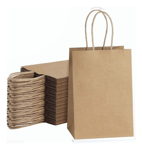 50 Pcs Bolsas De Papel Kraft Ecológicas Portátil Decorativas