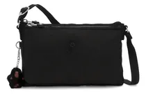 Comprar Bolsa bandolera Kipling Mikaela diseño lisa de nailon black tonal con correa de hombro negra y herrajes níquel