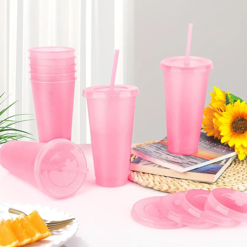 Vasos Reutilizables Con Tapa Y Popote Para Fiestas