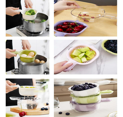 Cesta De Drenaje De Doble Capa For Cocina Con Asa, Colador
