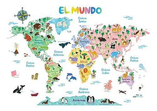 Sg2-1615ses Mapa Del Mundo Animal Español Vinilos Decorativo