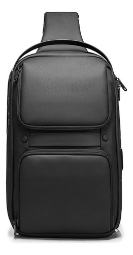 Bandolera Morral Multidivisoria Usb Impermeable Premium Negro Liso Níquel Negro
