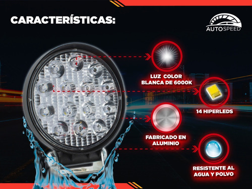 Par De Faros 14 Led Redondos Auxiliares Luz Fija Y Estrobo