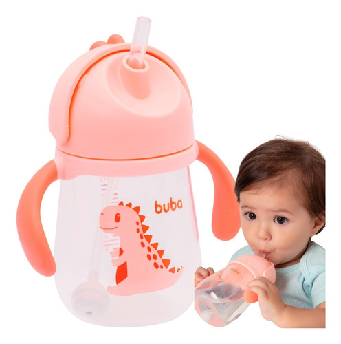 Imagem 1 de 8 de Copo Com Canudo Infantil De Transição 240ml Alça Dino - Buba