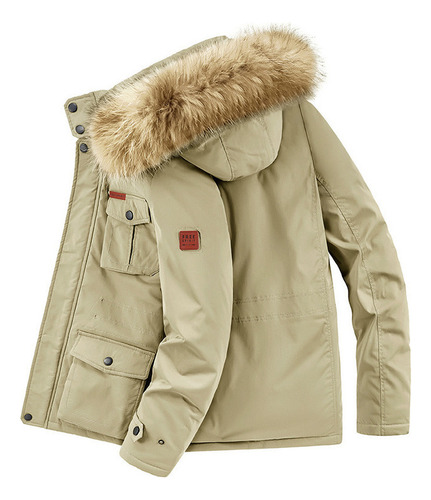 Abrigo Algodón Con Cuello Pelo Felpa Invierno Para Hombre