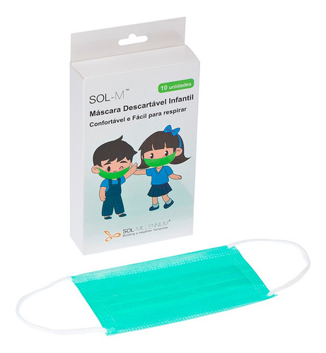 Imagem 1 de 7 de 10 Máscaras Descartáveis Tripla Camada Infantil Verde