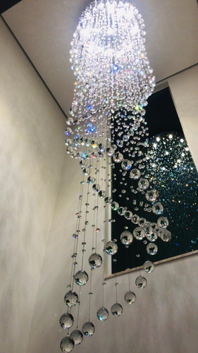 Lustre Cristal Zafira Ø70cm Pé Direito Duplo Teto Alto