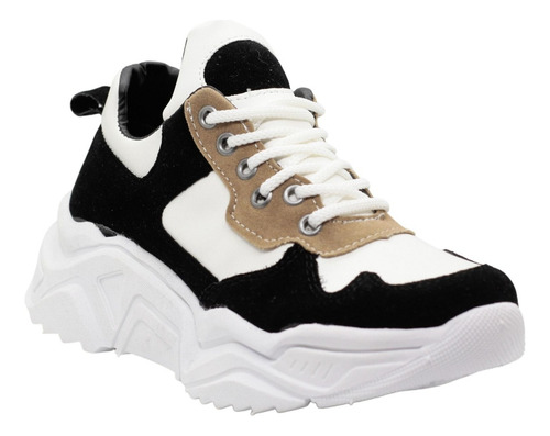 Zapatillas Dama Baja Cordones Combinadas Base 4 Cm Marsella