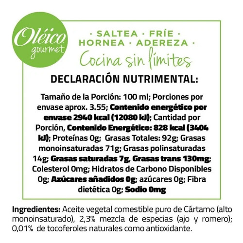 Aceite De Cartamo Mezcla Campirana Oleico 355 Ml