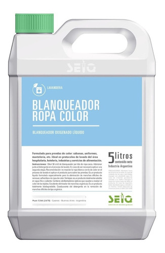 Blanqueador Ropa Color Seiq - Oxigenado Líquido 5 Litros