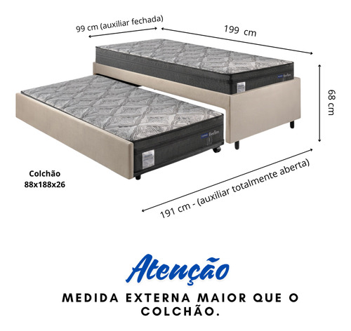 Bicama solteiro suede bege 88x188 com dois colchões Probel