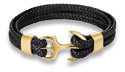 Pulsera Ancla Golden Anchor Cuero Trenzado Hombre 