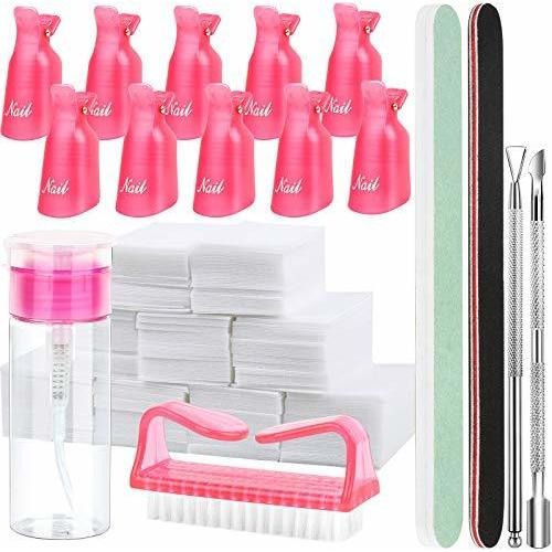 Kit Quitaesmalte Uñas Fandamei, Clips, Bote 100ml, 500 Pads,