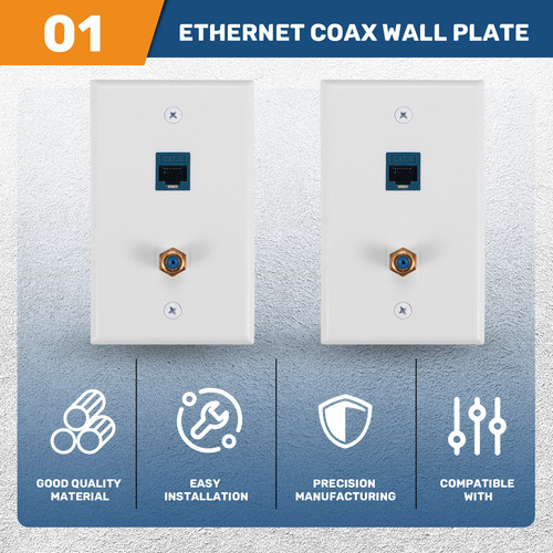 2 Paquetes De Tomas De Pared Coaxiales Ethernet Con 1 Keysto