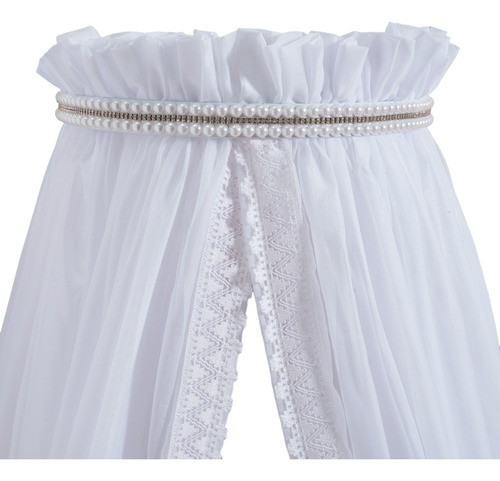 Dossel Infantil Pérolas Com Strass + Mosquiteiro De Voil Cor Branco