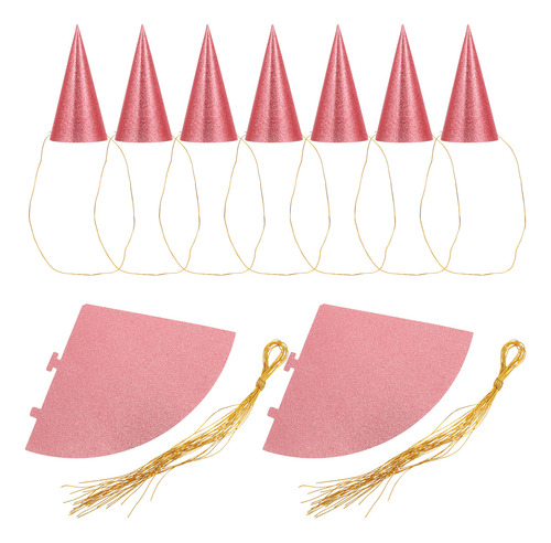 Gorros De Fiesta Con Forma De Cono Con Purpurina Rosa, 12 Un