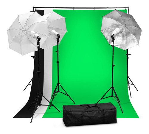 Set Fotografico Estudio Portatil Sombrilla Pantalla Verde