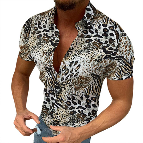 Funky Hawaiian Shirt For Men Casual Buton Down Tee Linen