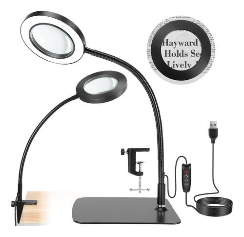 Lupa De Mesa 10x Con Luz Y Soporte Para Trabajo Detallado