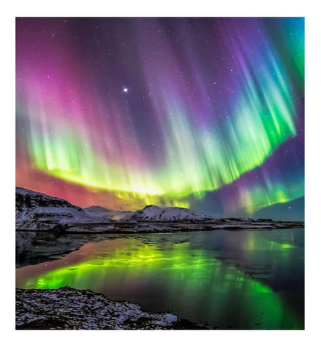 Vinilo 60x60cm Aurora Boreal Montañas Nevadas M1
