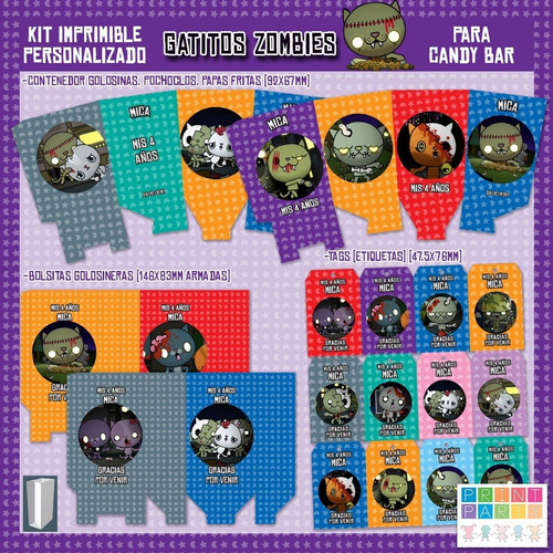 Gatitos Zombies Kit Imprimible Personalizado Con Candy Bar