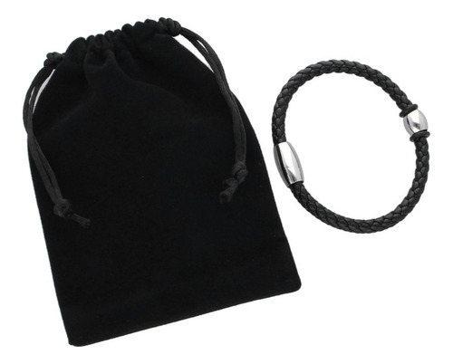 Imagen 5 de 5 de Pulsera Piel Cafe Con Iman Y Centro Redondo Acero