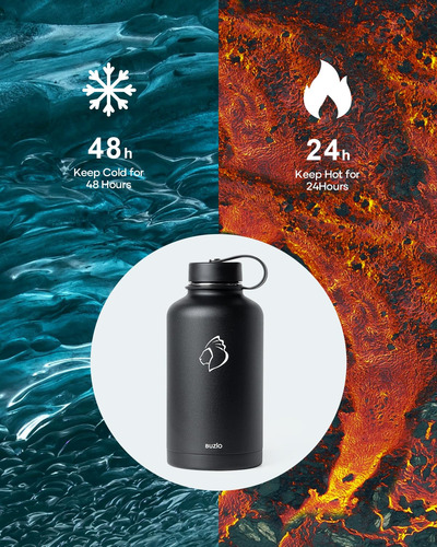 Buzio Botella De Agua Aislada Con Pajita Y Tapa Flexible, Bo
