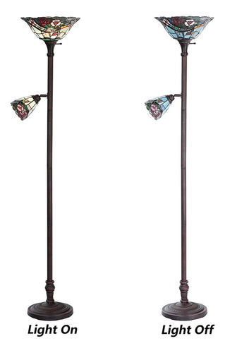 Lámpara De Pie Tipo Antorcha De Cristal Estilo Tiffany
