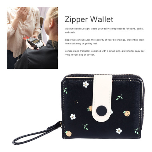 Cartera Corta Con Cremallera A La Moda Para Mujer
