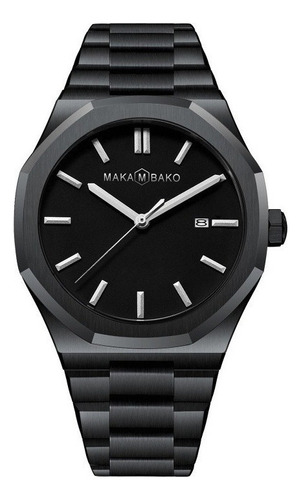Reloj De Pulsera Impermeable De Cuarzo Clásico Makambako Color del fondo Negro/Plateado