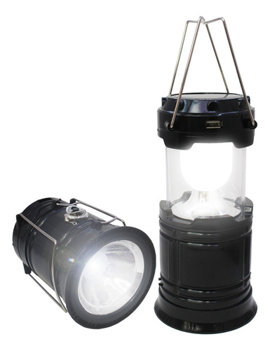 Lampião Luminária Carregador Solar Camping Usb Led Lanterna Cor Preto