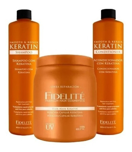 Kit Keratina Shampoo +acondicionador+ Mascara X1000 Fidelite