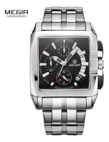 Reloj Megir Chronograph Con Correas Cuadradas De Acero