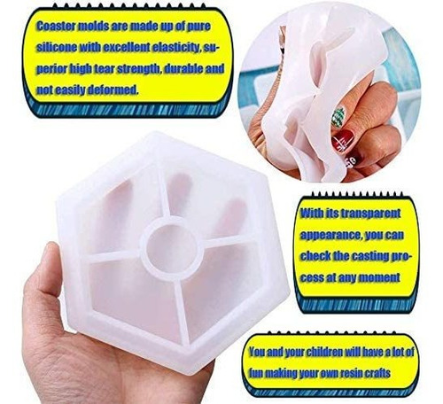 4 Moldes De Fundición De Resina Silicona Hexágono Cuadrado