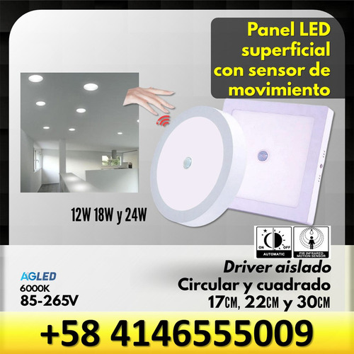 Panel Led Superf Circ Sensor Mov 18w 6500k 22cm