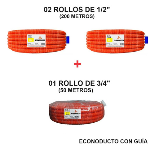 Manguera Flexible Econoducto Con Guía 2r De 1/2 + 1r De 3/4