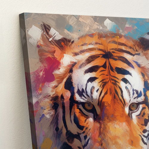 Cuadro Decorativo Tigre Colorido Óleo Canvas Canvas