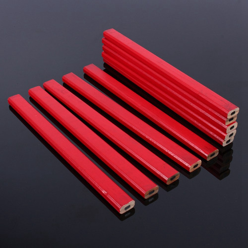 10 Unids/paquete De Lápiz De Carpintero Rojo Duro Octagonal