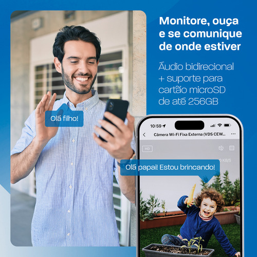 Câmera Inteligente Externa Velds, Wi-Fi, 2K, Resistente à Água IP66, Visão Noturna Infravermelha, Detecção de Movimento, Áudio Bidirecional, Cartão SD até 256GB, Branco