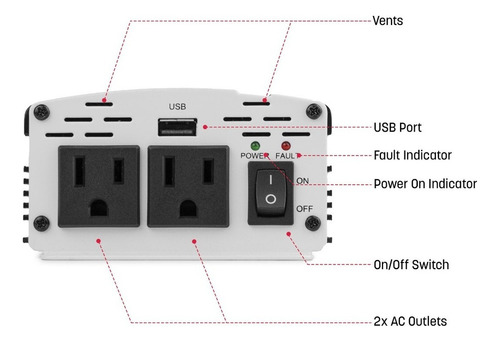 Inversor De Corriente Alterna 500 W Wagan Tech 3716
