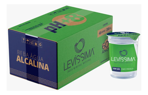Água Mineral Natural Levíssima Copo 200 Ml Ph Alto 8,42 caixa 48 und