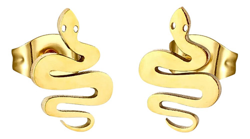 Aretes Piercing Acero Inoxidable Dorado Serpiente Mujer