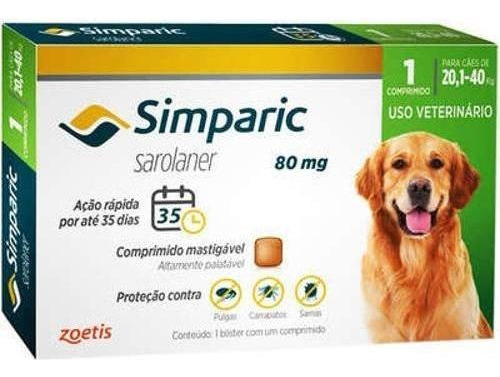 Antipulgas Zoetis Simparic 80 Mg Para Ces 20,1 A 40 Kg - 1
