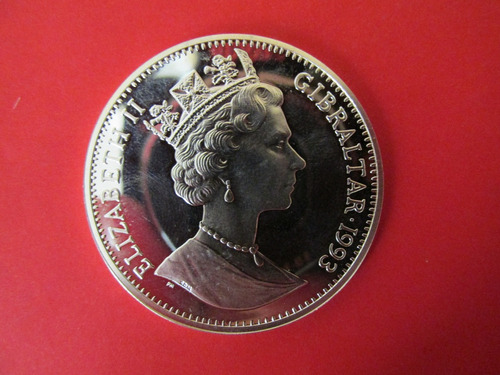 Moneda Gibraltar Reina Isabel Plata 21 Ecus Año 1993 Unc