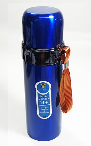 Garrafa Isotérmica Dupla Camada Quente Frio Squeeze 430ml Cor Azul