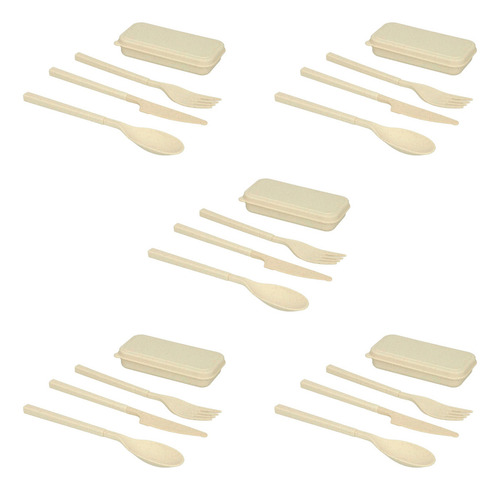 Paquete 5 Set De Cubiertos Ecológicos De Fibra De Trigo