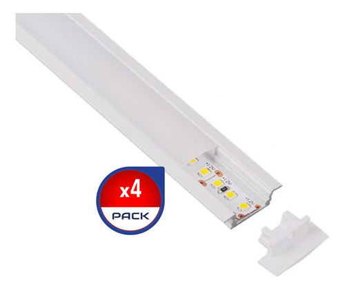 Pack 4x: Perfil De Aluminio Para Empotrar Tira Led Muebles